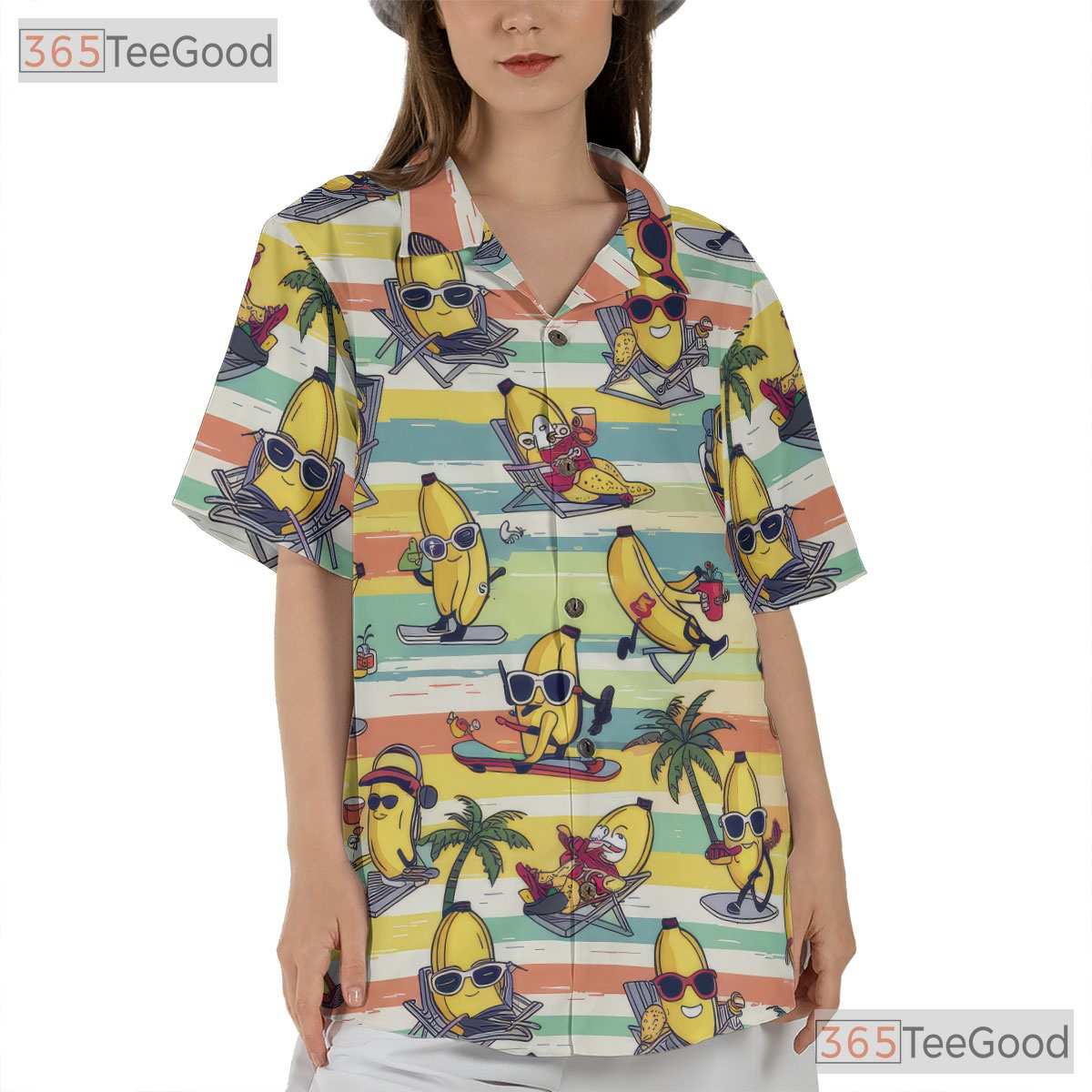 Fun Tropical Cartoon Bananas Summer Outfit Hawaiian Shirt Men Women Party Top