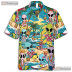 Funny Alien Hawaiian Shirt for Men - Tropical Aloha Beach Vacation Tee