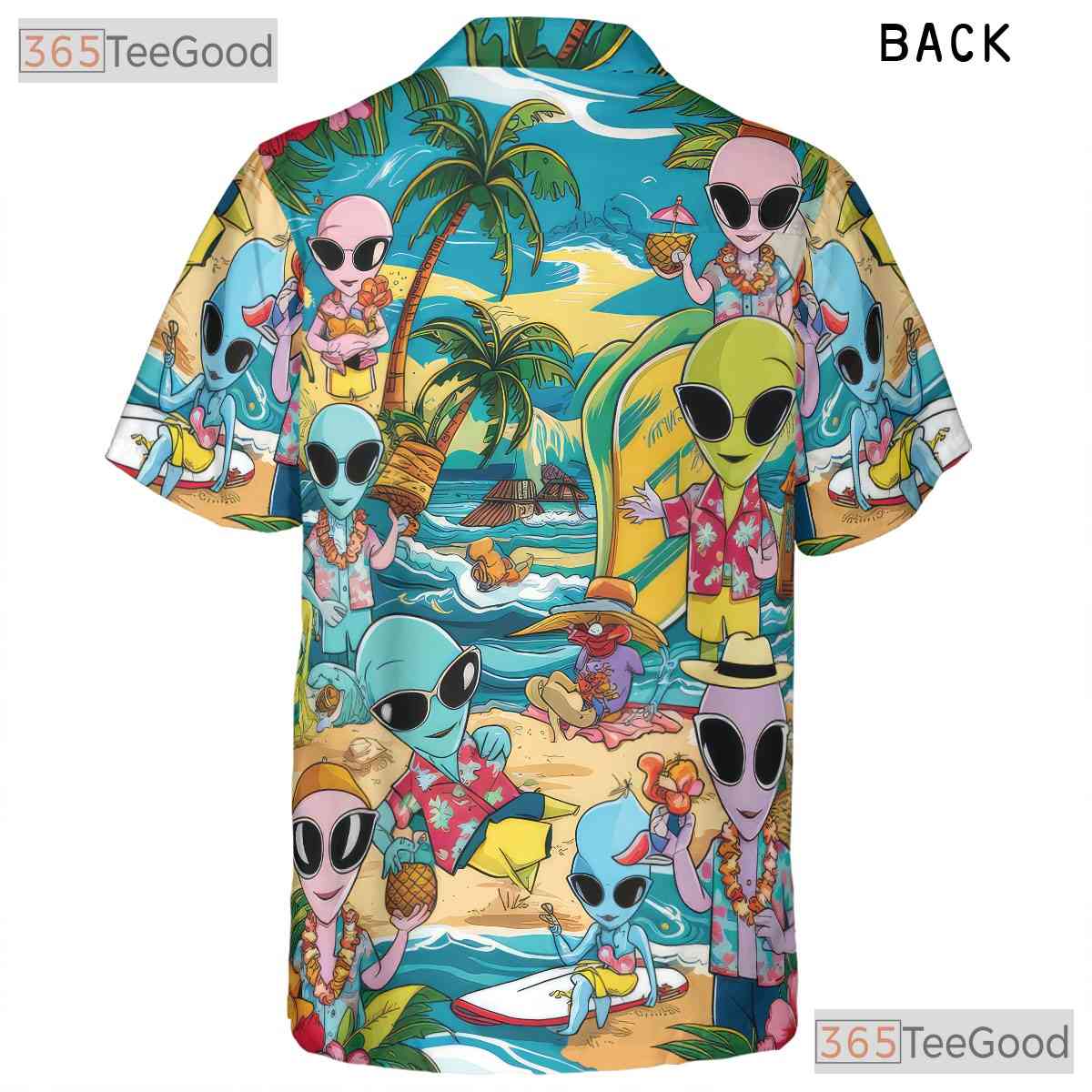 Funny Alien Hawaiian Shirt for Men - Tropical Aloha Beach Vacation Tee