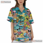 Funny Alien Hawaiian Shirt for Men - Tropical Aloha Beach Vacation Tee