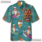 Funny Alpaca Tiki Mask Hawaiian Shirt Men Women Tropical Summer Top