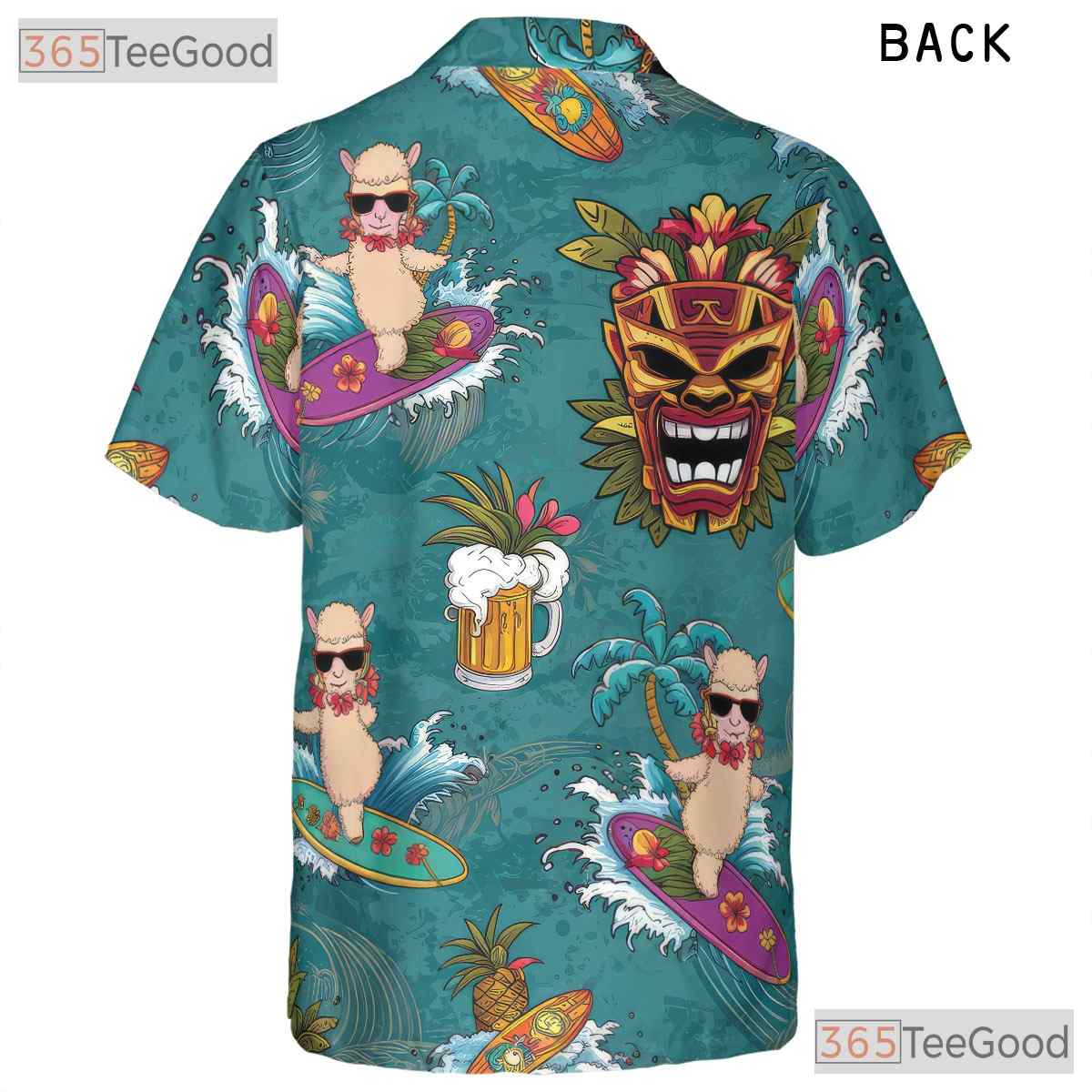 Funny Alpaca Tiki Mask Hawaiian Shirt Men Women Tropical Summer Top
