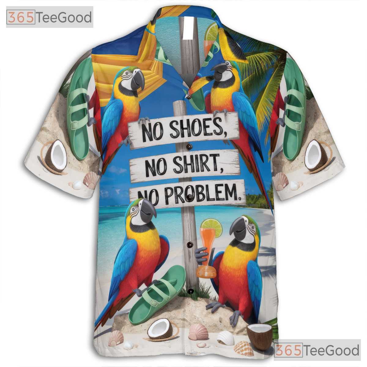 Funny Beach Parrot Hawaiian Shirt- Unisex Tropical Vacation Relaxed Aloha Top