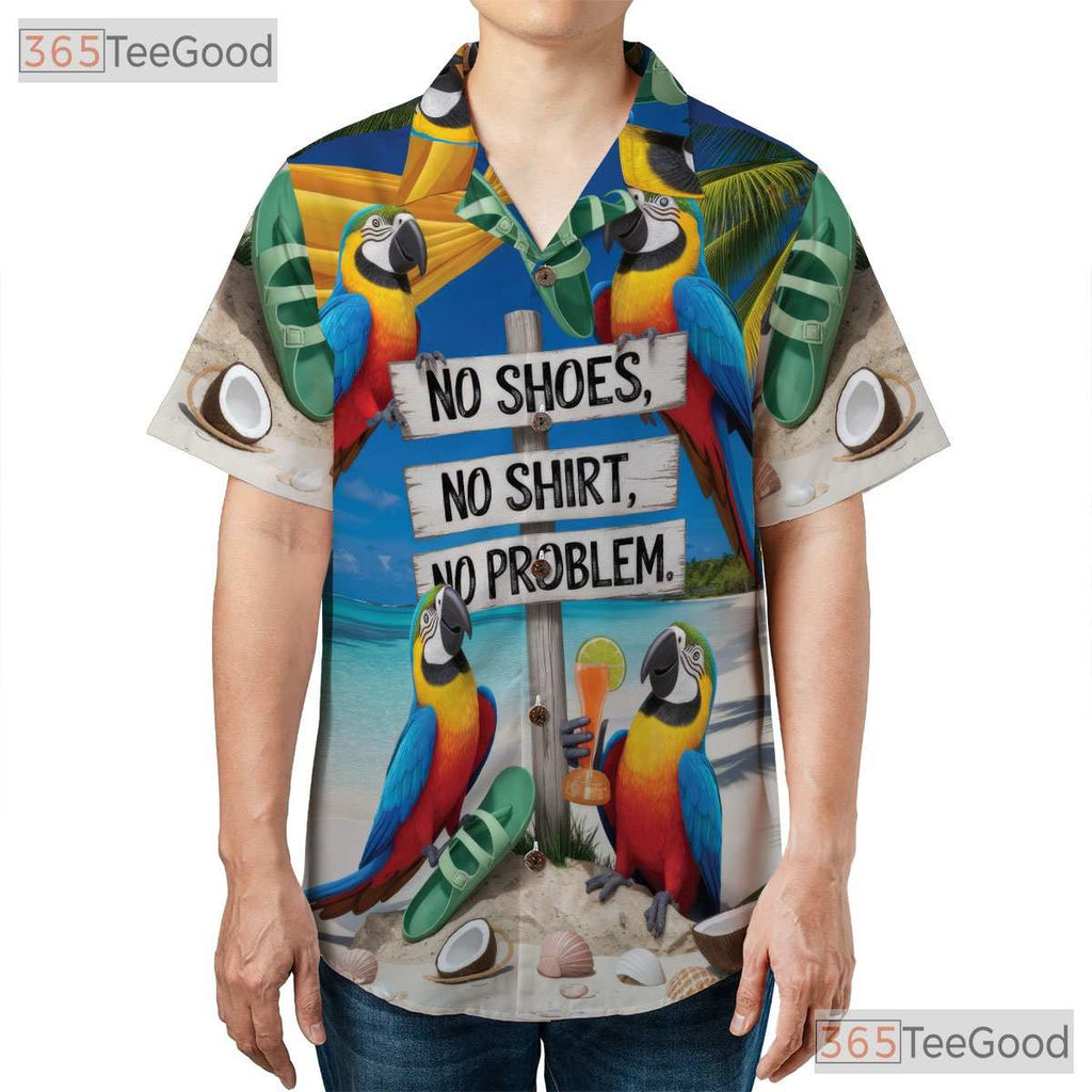 Funny Beach Parrot Hawaiian Shirt- Unisex Tropical Vacation Relaxed Aloha Top