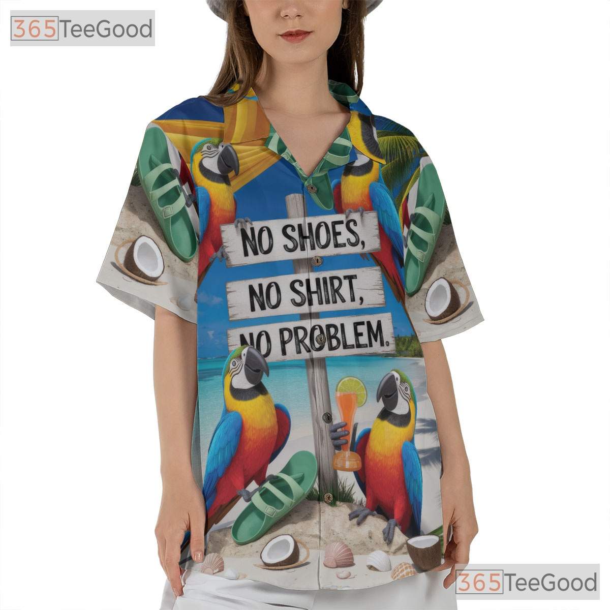 Funny Beach Parrot Hawaiian Shirt- Unisex Tropical Vacation Relaxed Aloha Top