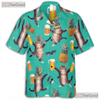 Funny Beer Cat Hawaiian Tee- Unisex Pineapple Tropical Beach Party Apparel