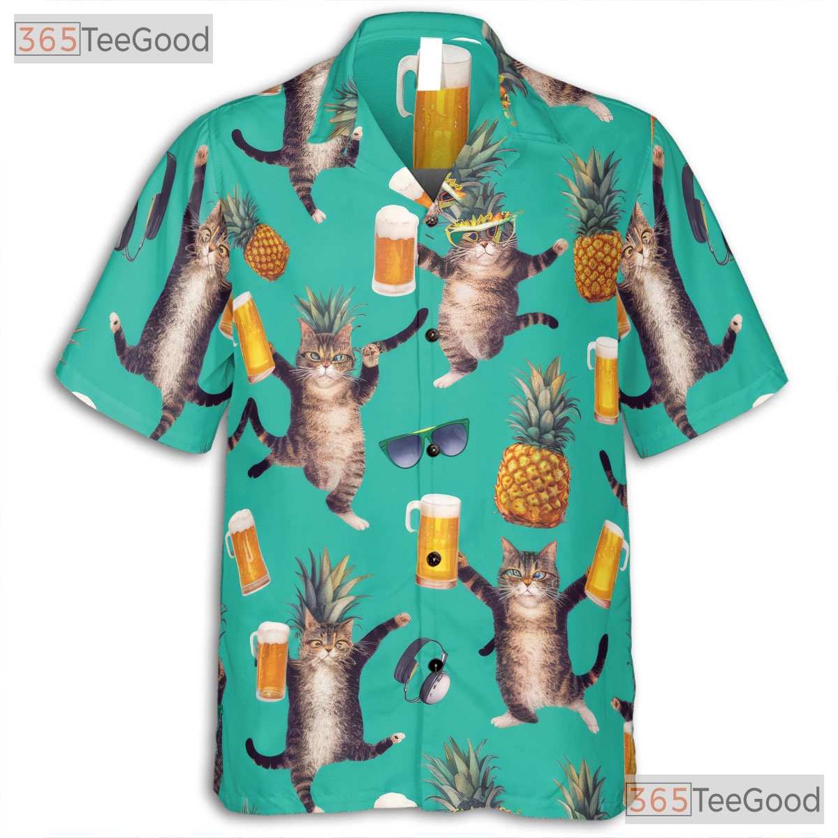Funny Beer Cat Hawaiian Tee- Unisex Pineapple Tropical Beach Party Apparel