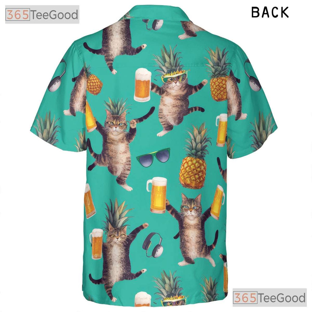 Funny Beer Cat Hawaiian Tee- Unisex Pineapple Tropical Beach Party Apparel