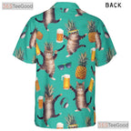 Funny Beer Cat Hawaiian Tee- Unisex Pineapple Tropical Beach Party Apparel