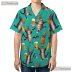 Funny Beer Cat Hawaiian Tee- Unisex Pineapple Tropical Beach Party Apparel