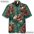 Funny Bigfoot Beer Hawaiian Shirt - Men's Sasquatch Floral Aloha Tee