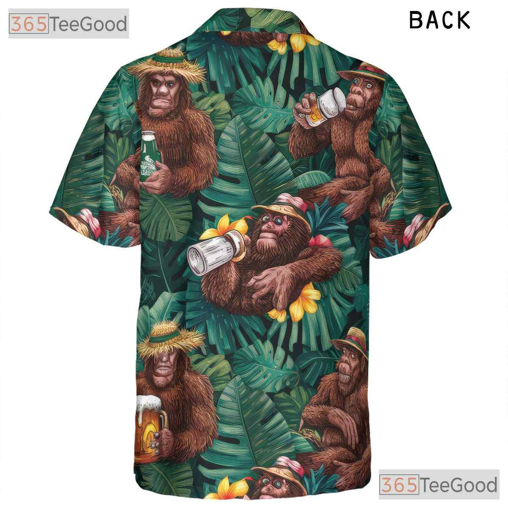Funny Bigfoot Beer Hawaiian Shirt - Men's Sasquatch Floral Aloha Tee