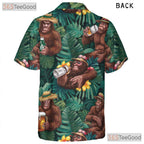 Funny Bigfoot Beer Hawaiian Shirt - Men's Sasquatch Floral Aloha Tee