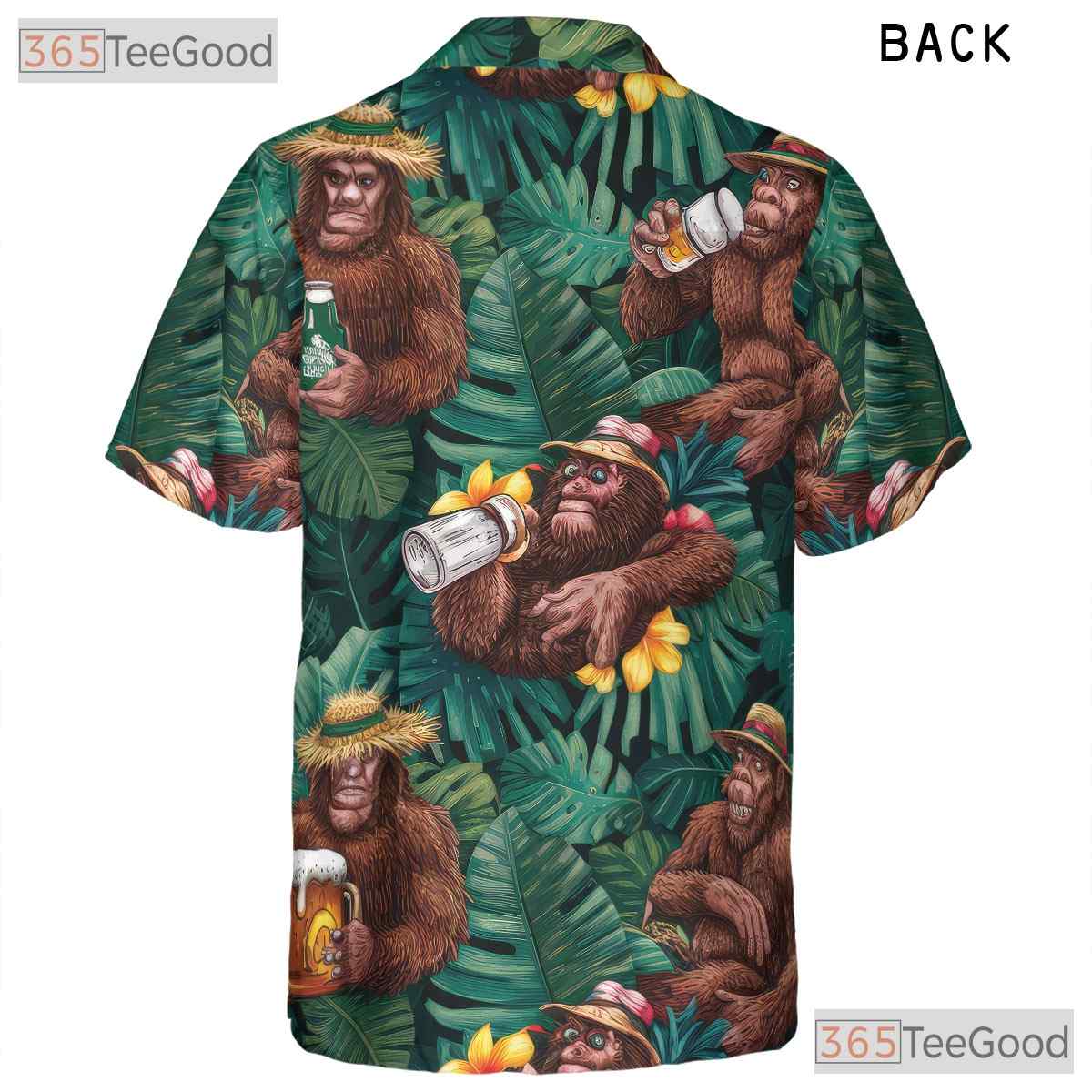 Funny Bigfoot Beer Hawaiian Shirt - Men's Sasquatch Floral Aloha Tee