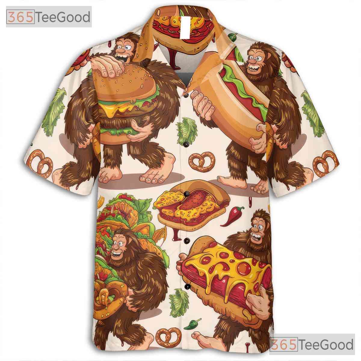 Funny Bigfoot Fast Food Hawaiian Shirt - Unisex Sasquatch Junk Food Tee
