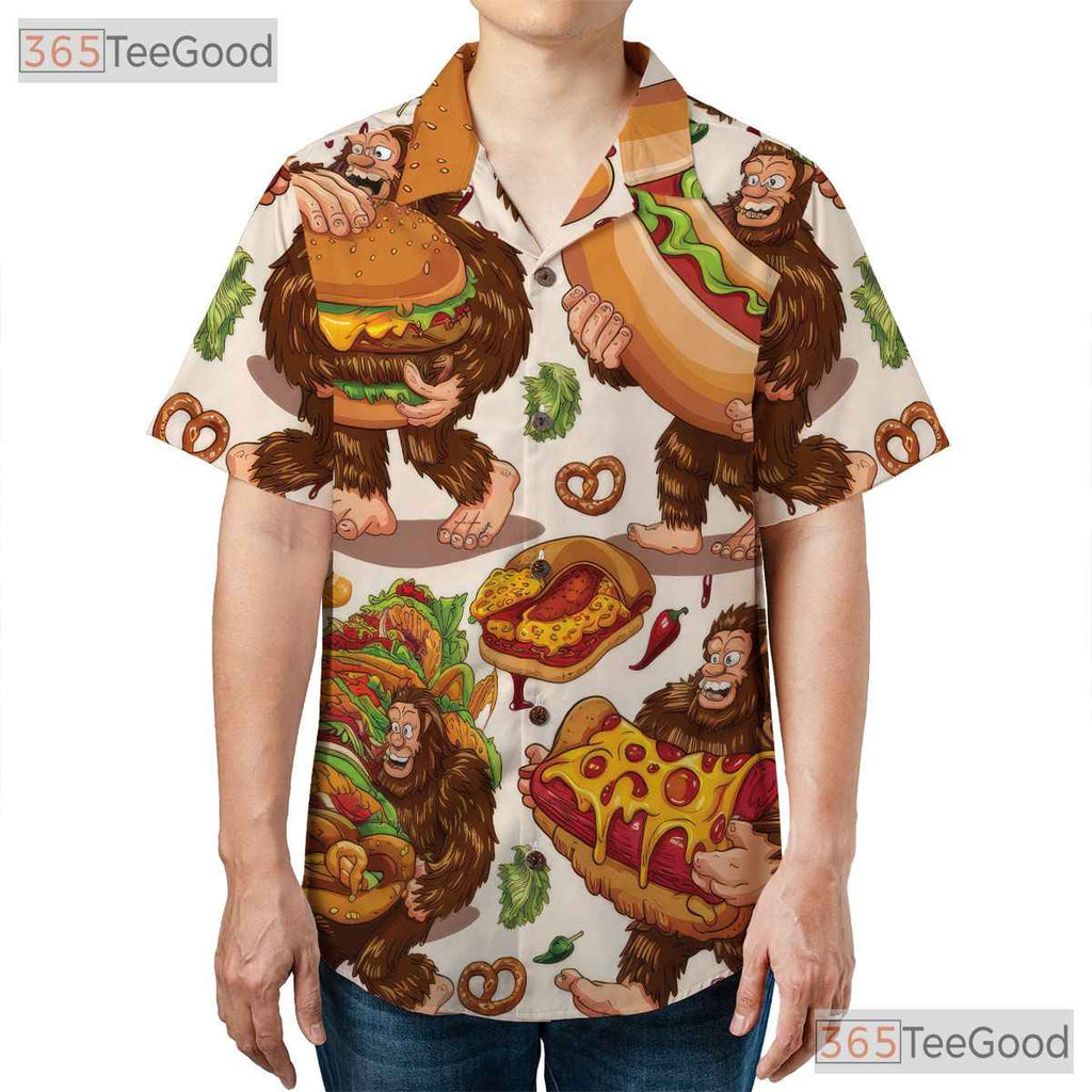 Funny Bigfoot Fast Food Hawaiian Shirt - Unisex Sasquatch Junk Food Tee