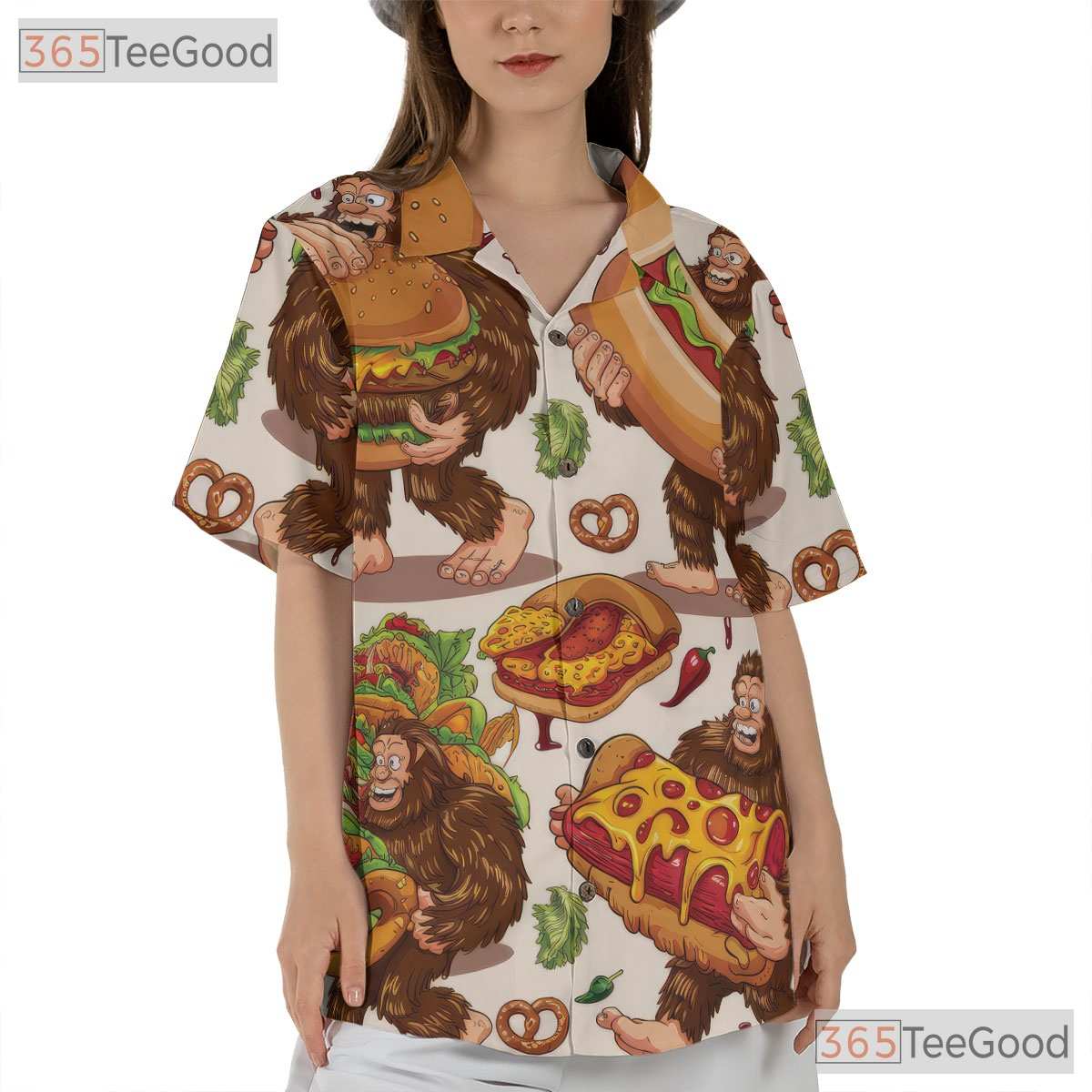 Funny Bigfoot Fast Food Hawaiian Shirt - Unisex Sasquatch Junk Food Tee