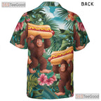 Funny Bigfoot Hot Dog Hawaiian Shirt - Men's Tropical Print Summer Tee