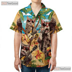 Funny Cat Band Music Print Hawaiian Tee Unisex Beach Party Outfit Aloha Top