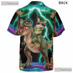 Funny Cat On T-Rex Pineapple Dinosaur Print Hawaiian Shirt Men Women Outfit