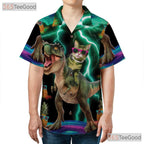 Funny Cat On T-Rex Pineapple Dinosaur Print Hawaiian Shirt Men Women Outfit