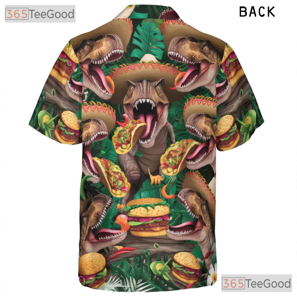 Funny Dinosaur Taco Party Hawaiian Tee - Adult Tropical T-Rex Aloha Shirt