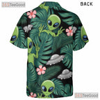 Funny Green Alien Hawaiian Shirt- Unisex UFO Extraterrestrial Beach Luau Top