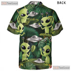 Funny Green Alien Hawaiian Tee - Unisex Retro UFO Aloha Vacation Wear Shirt