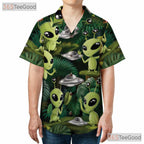 Funny Green Alien Hawaiian Tee - Unisex Retro UFO Aloha Vacation Wear Shirt