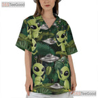 Funny Green Alien Hawaiian Tee - Unisex Retro UFO Aloha Vacation Wear Shirt