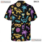 Funny Neon Dinosaur Cocktail Hawaiian Shirt- Unisex Tropical Palm Summer Tee