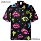 Funny Neon Dinosaur Hawaiian Shirt- Unisex Tropical Cool Summer Button-Up