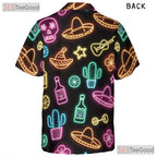 Funny Neon Fiesta Skull Hawaiian Shirt- Unisex Cactus Guitar Summer Party Top