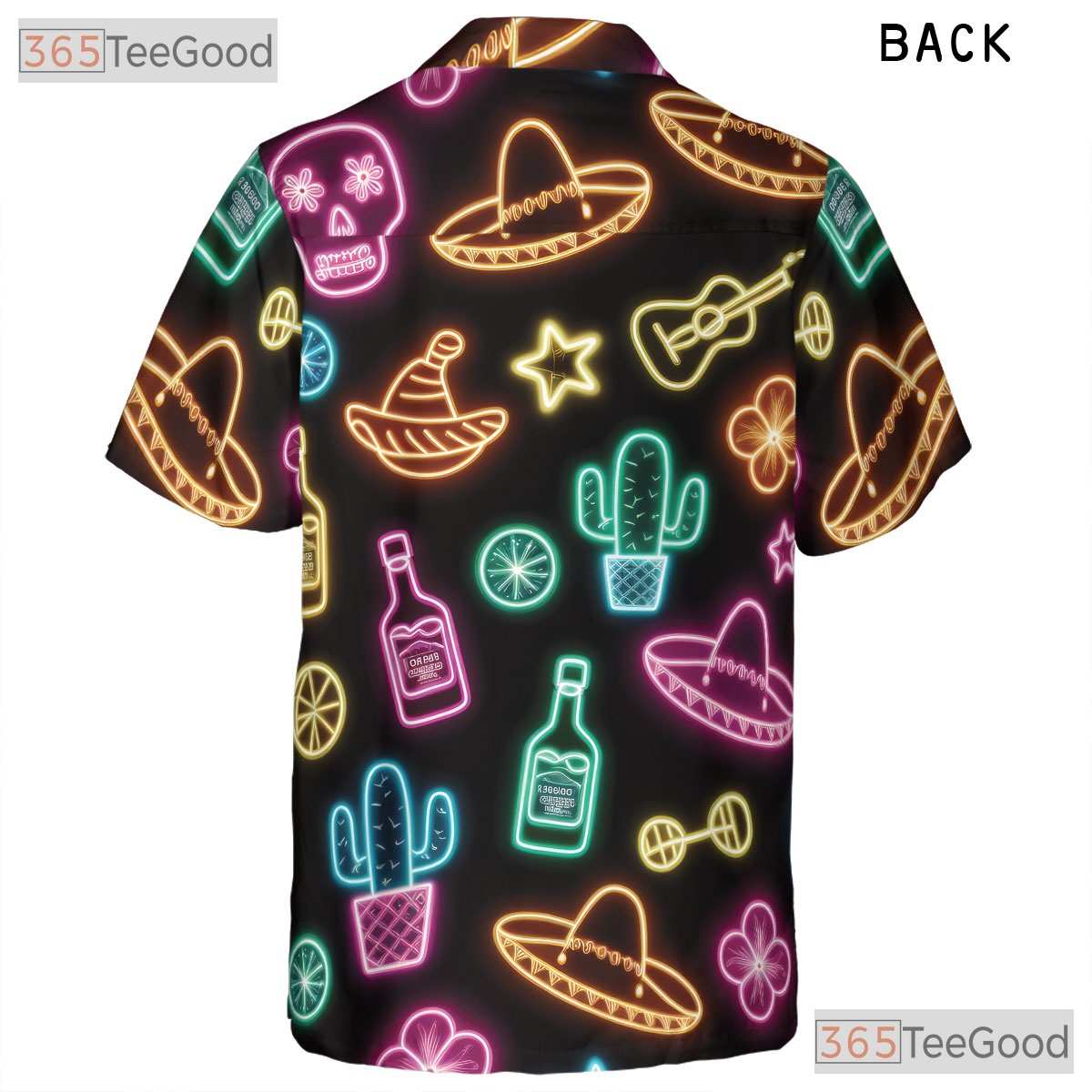 Funny Neon Fiesta Skull Hawaiian Shirt- Unisex Cactus Guitar Summer Party Top