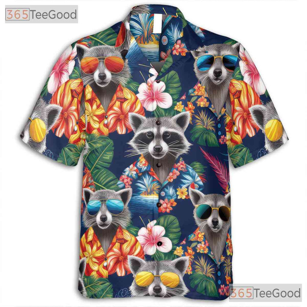 Funny Raccoon Tropical Aloha Animal Print Hawaiian Shirt Unisex Summer Party Top