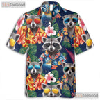 Funny Raccoon Tropical Aloha Animal Print Hawaiian Shirt Unisex Summer Party Top