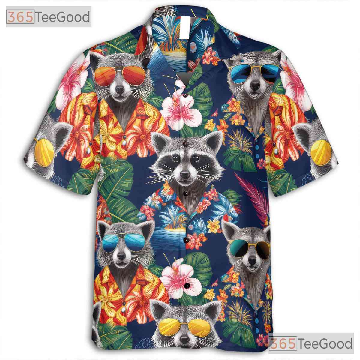Funny Raccoon Tropical Aloha Animal Print Hawaiian Shirt Unisex Summer Party Top
