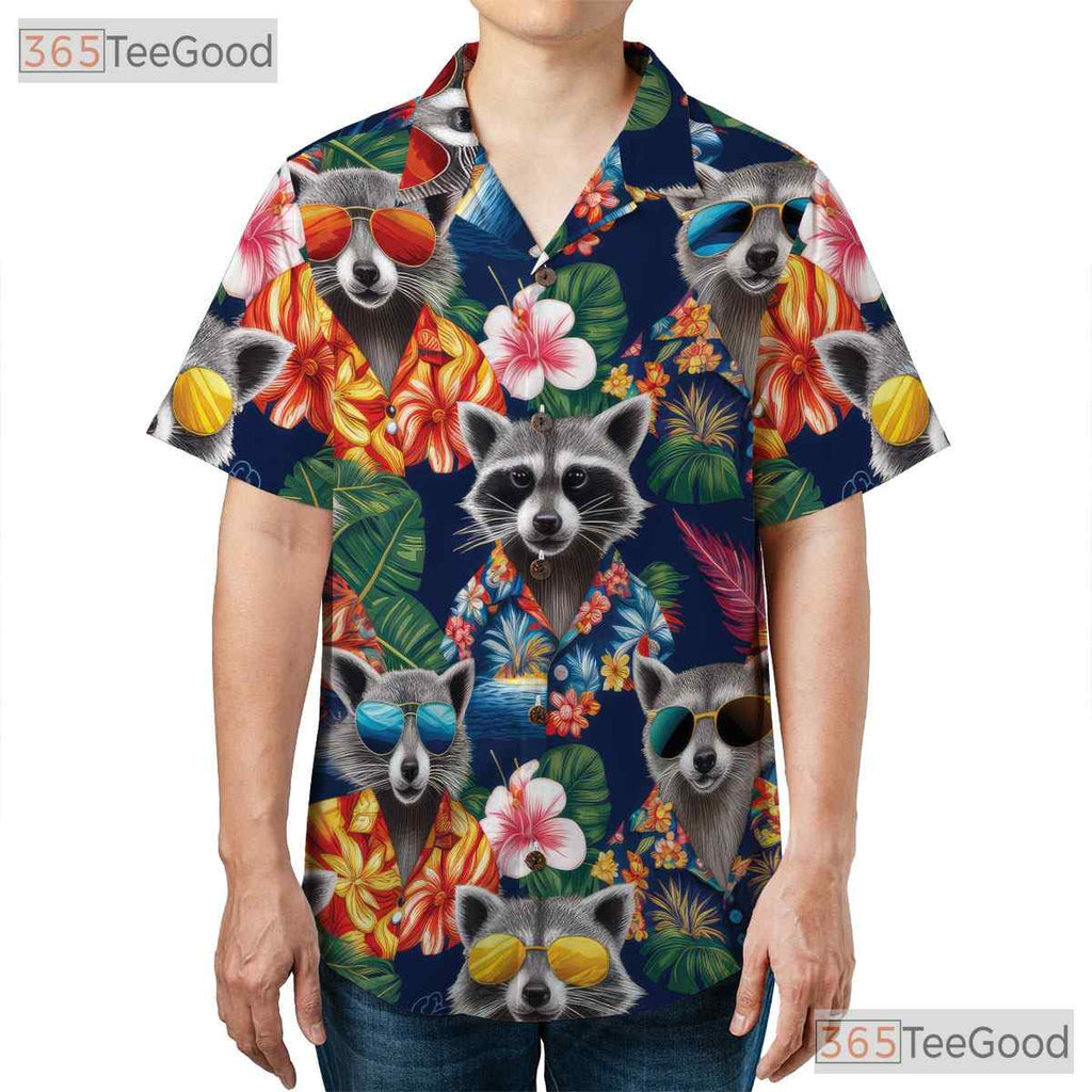 Funny Raccoon Tropical Aloha Animal Print Hawaiian Shirt Unisex Summer Party Top