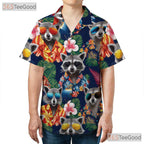 Funny Raccoon Tropical Aloha Animal Print Hawaiian Shirt Unisex Summer Party Top