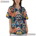 Funny Raccoon Tropical Aloha Animal Print Hawaiian Shirt Unisex Summer Party Top