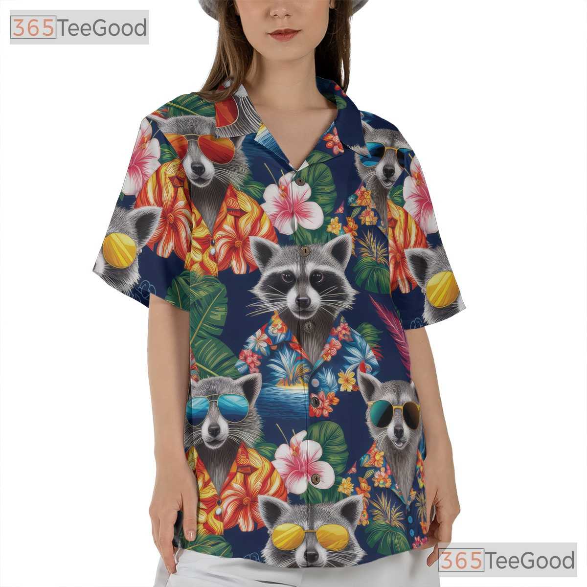 Funny Raccoon Tropical Aloha Animal Print Hawaiian Shirt Unisex Summer Party Top