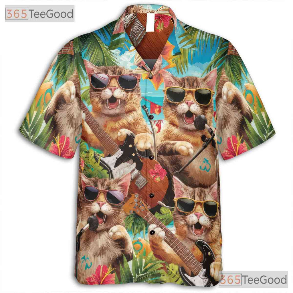 Funny Rock Band Cats Hawaiian Shirt Unisex Cool Music Party Beachwear Top
