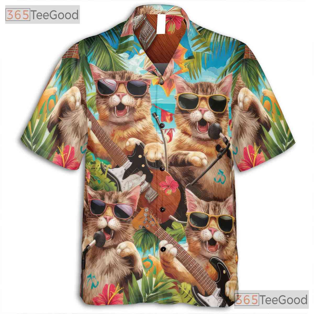 Funny Rock Band Cats Hawaiian Shirt Unisex Cool Music Party Beachwear Top