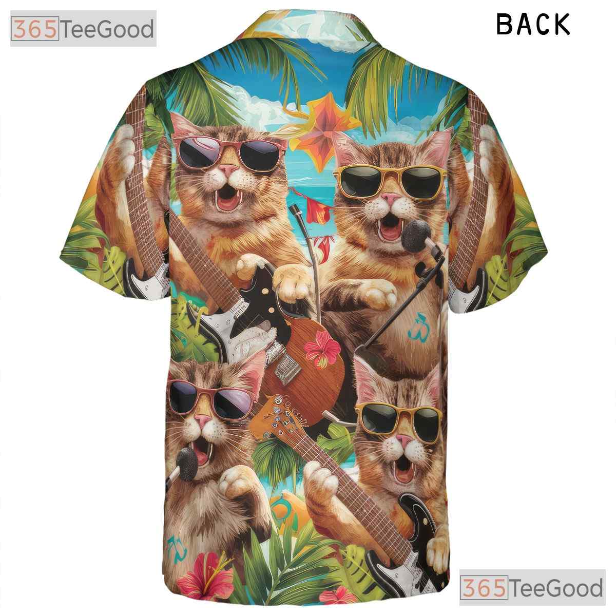 Funny Rock Band Cats Hawaiian Shirt Unisex Cool Music Party Beachwear Top