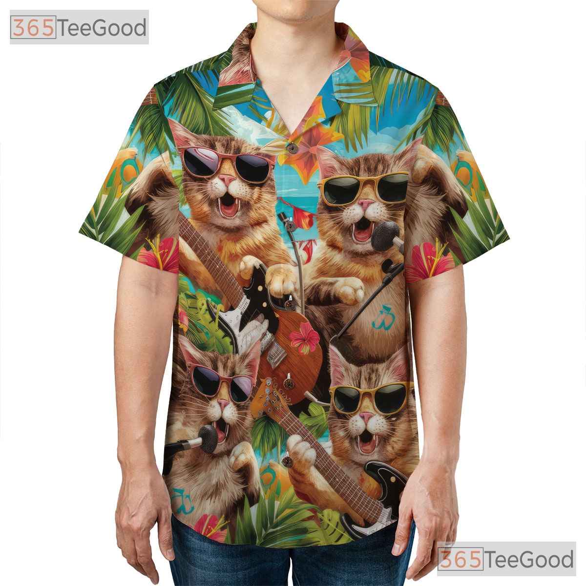 Funny Rock Band Cats Hawaiian Shirt Unisex Cool Music Party Beachwear Top