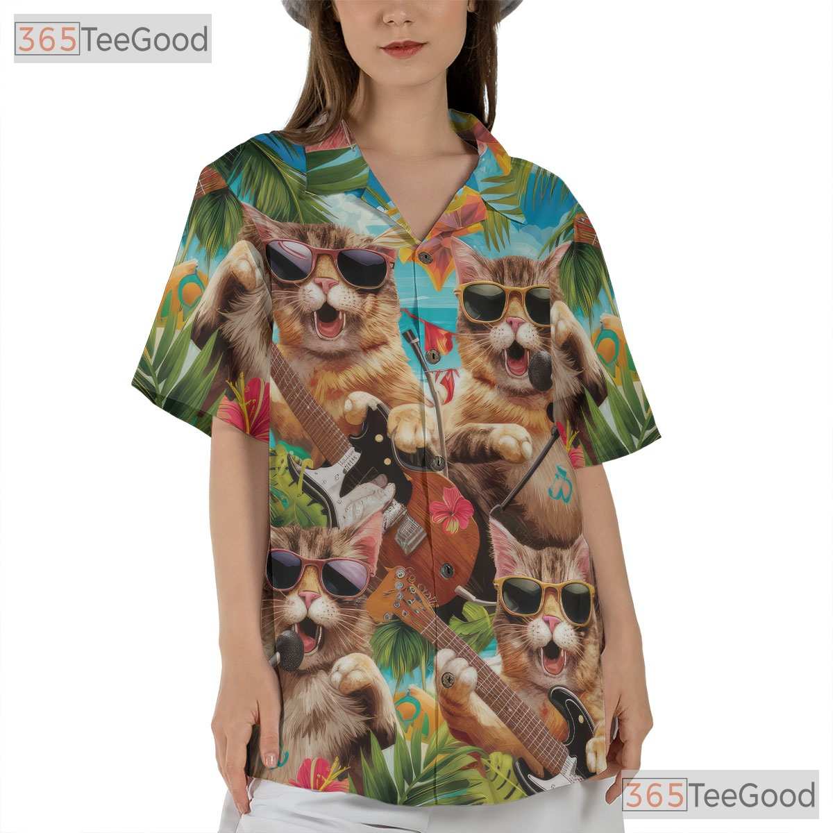Funny Rock Band Cats Hawaiian Shirt Unisex Cool Music Party Beachwear Top
