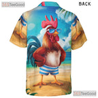 Funny Rooster Beach Sunset Animal Print Hawaiian Tee Unisex Vacation Outfit