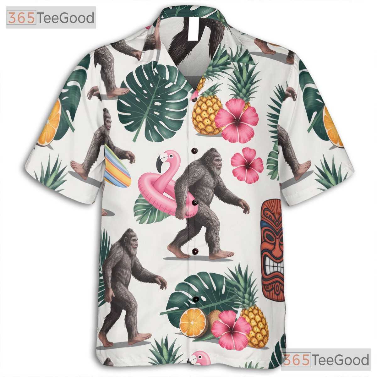 Funny Sasquatch Tiki Hawaiian Shirt- Unisex Luau Party Tropical Aloha Apparel
