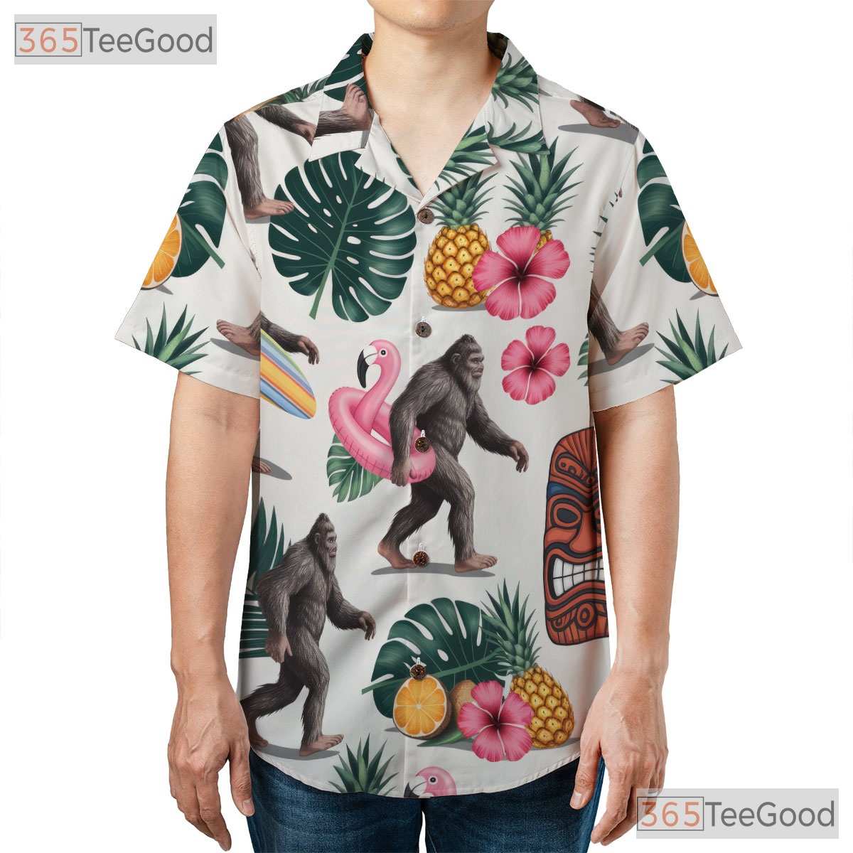 Funny Sasquatch Tiki Hawaiian Shirt- Unisex Luau Party Tropical Aloha Apparel