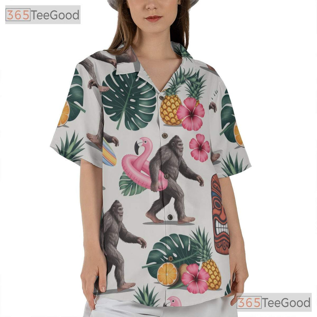 Funny Sasquatch Tiki Hawaiian Shirt- Unisex Luau Party Tropical Aloha Apparel